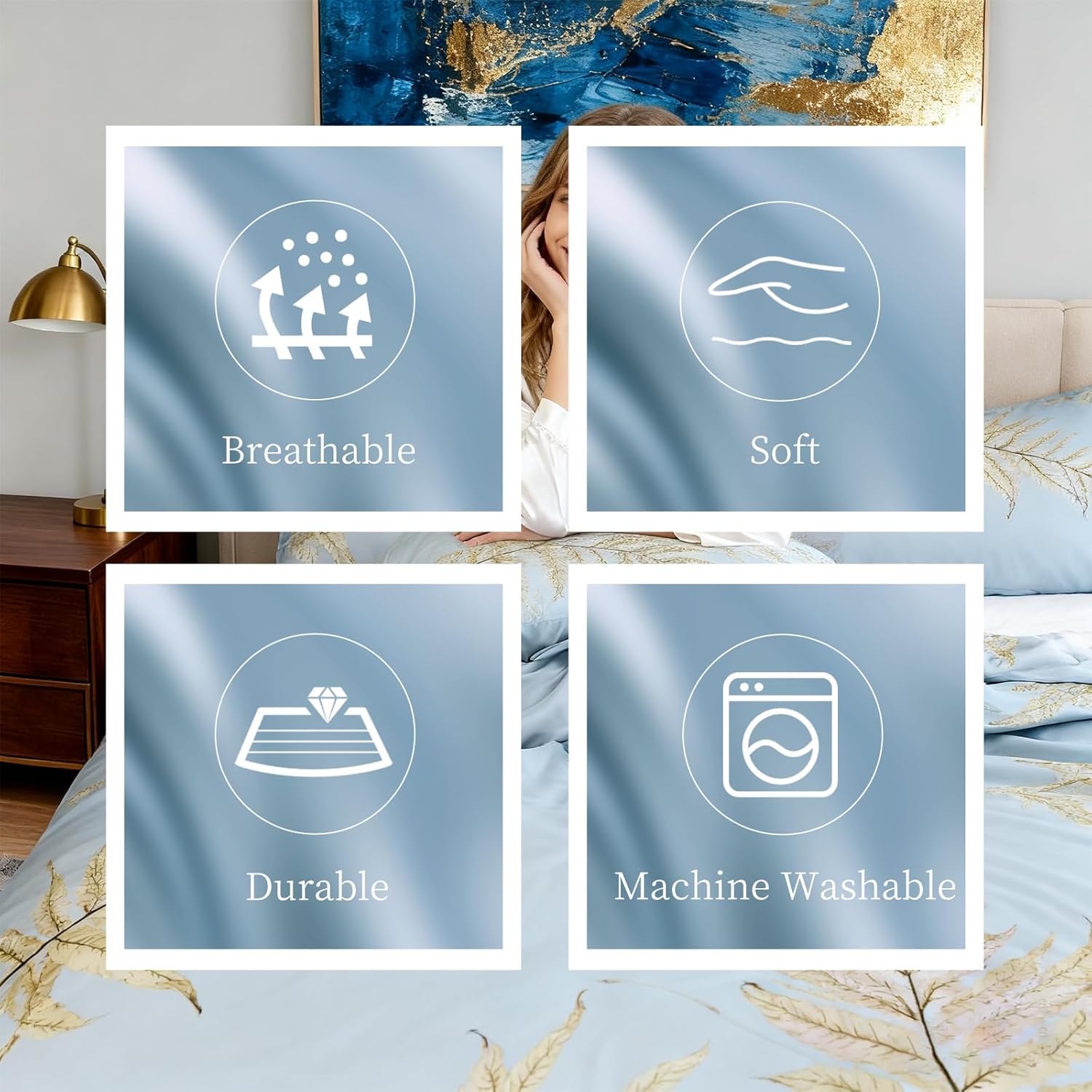 Large Bed Set - Floral Pattern Bed Set, 4-Piece Bedding, 1 Soft Plant Floral Duvet Cover, 1 Comfortable Plant Bed Sheet, and 2 Pillowcases (Leaf, King 104 * 90) - Image 6