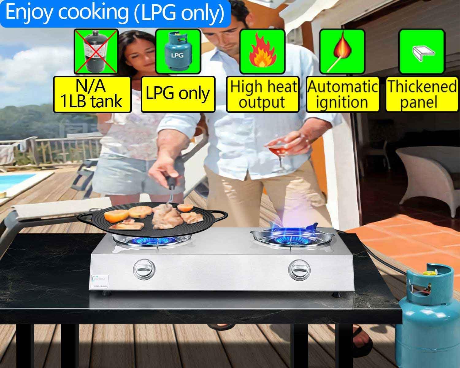 Propane Stove 2 Burner Auto Ignition Propane Burner 26000 BTU Gas Stove with CSA LPG Hose for Outdoor, Emergency - Image 3