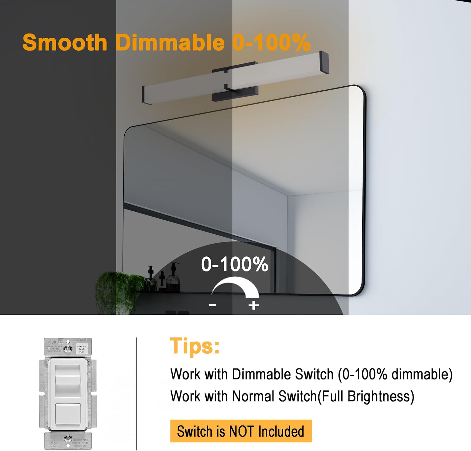 24.8Inch 2500LM Bathroom Light Fixtures 5CCT Optional, Black Modern LED Vanity Lights Clear Shade, Dimmable Bathroom Lighting Fixtures Over Mirror - ETL Listed - Image 5