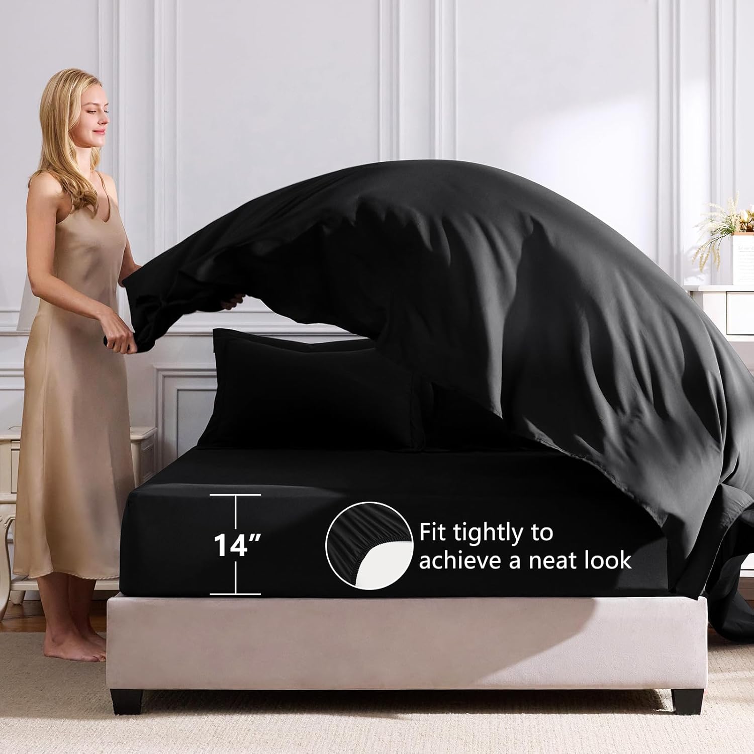 CozyLux Queen Comforter Set Black - Bed in a Bag Queen Size 7 Pieces, Luxury Soft Bed Set for All Seasons, Bedding Set with Down Alternative Comforter, Sheets, Pillowcases & Shams - Image 5