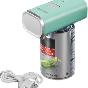 Proctor Silex Automatic Electric Can Opener, Hands Free Cordless Operation & USB Rechargeable, Self-Aligning, Cut Smooth Touch Lid Edges, Compact and Easy to Store, Mint