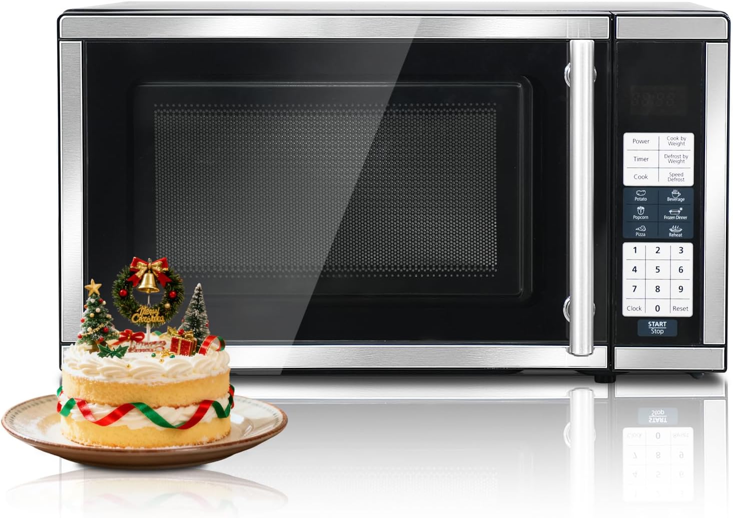 SMETA Compact Microwave Oven 700 Watts, 0.7 cu ft Countertop Microwave Ovens 10 Power Levels with Turntable Push-Button for Kitchen, Dorm, Apartment, Office, Black