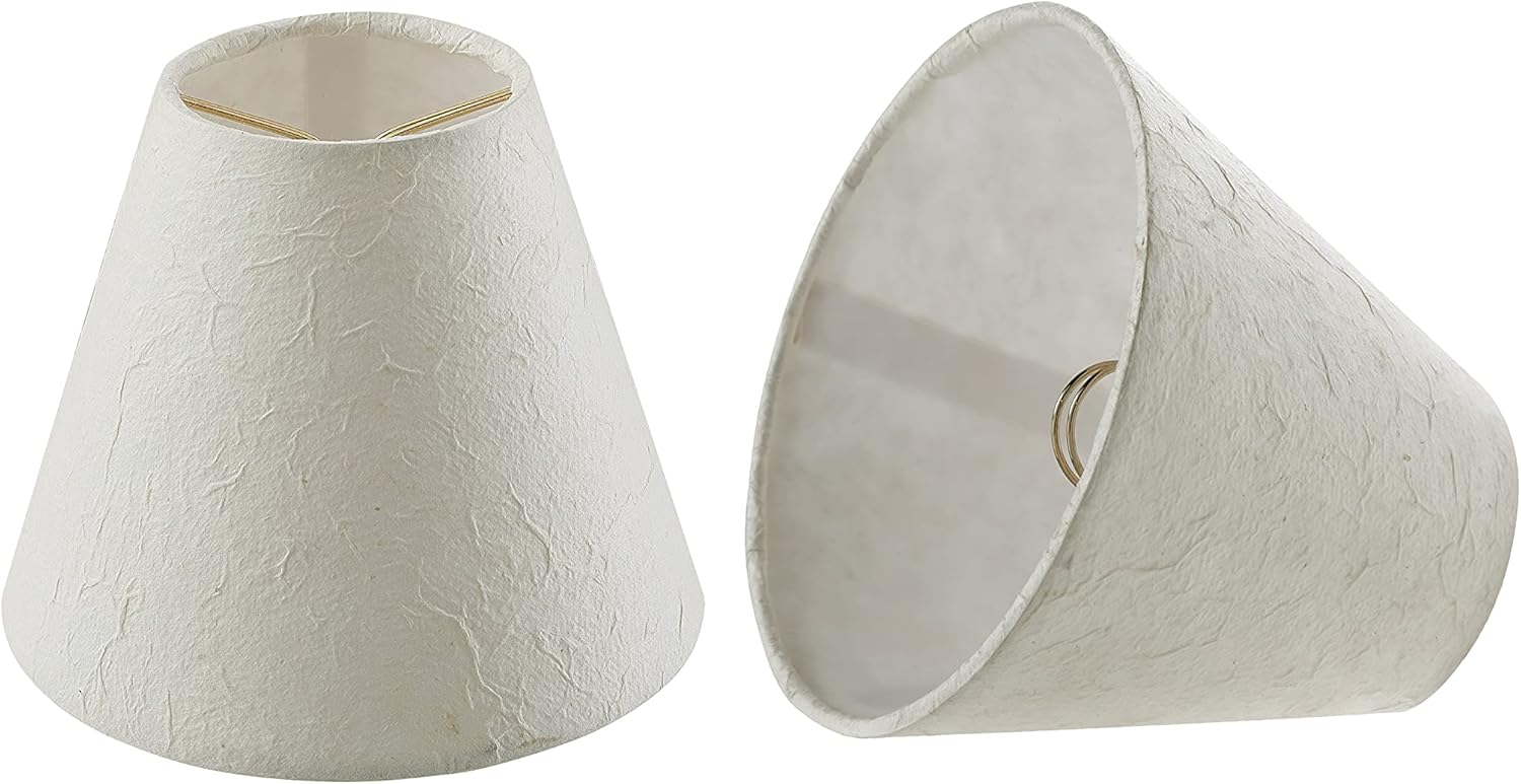 Aspen Creative 32129-2A Small Hardback Empire Shape Chandelier Clip-On Lamp Shade Set (2 Pack), Transitional Design in Off-White, 6″ bottom width (3″ x 6″ x 5″)