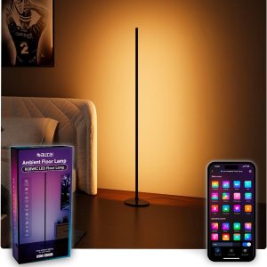 Aura RGBICW Floor Lamp, Ambient Lighting LED Corner Light App & Voice Control with Music Sync 1000 Lumen 4-Billion Colors, 90+ CRI, Preset & Custom Colors & Scenes, Modern Floor Lamps for Living Room