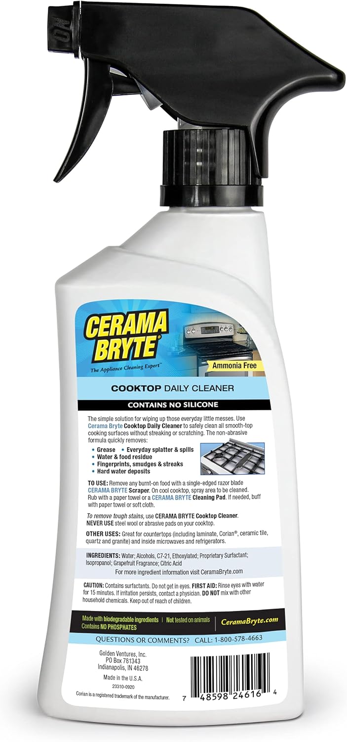 Cerama Bryte Daily Spray Cooktop and Stove Top Cleaner for Glass & Pads Combo Kit - Ceramic Surfaces, 16 Fluid Ounces, 4 Piece Set - Image 6