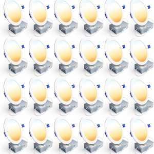Ensenior 24 Pack 6 Inch LED Recessed Ceiling Light, Dimmable, 2700K-5000K 5CCT, 1200LM 12W 120V, High Brightness Canless Wafer Downlight - ETL&FCC&IC