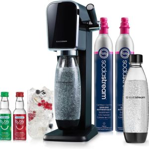 SodaStream - ART Sparkling Water Maker | VALUE BUNDLE | CQC CO2 system | Includes 2x CO2 Cylinders, 2x 32 Fl Oz Dishwasher Safe Bottles, 2x Bubly Flavor Drops | Combine with Pepsi Flavors | Black