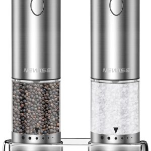 Electric Salt and Pepper Grinder Set - Christmas Kitchen Gift, Rechargeable with LED Lights, Stainless Steel Automatic Mill, Adjustable Coarseness, Large Capacity, Silver