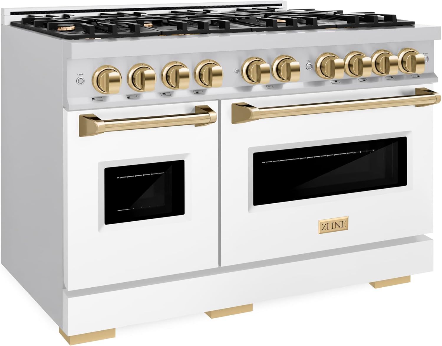 ZLINE Autograph Edition 48 in. 6.7 cu. ft. Classic Double Oven Dual Fuel Range with 8 Burner Gas Cooktop in Stainless Steel with White Matte Door and Polished Gold Accents (CDRZ-WM-48-G) - Image 3