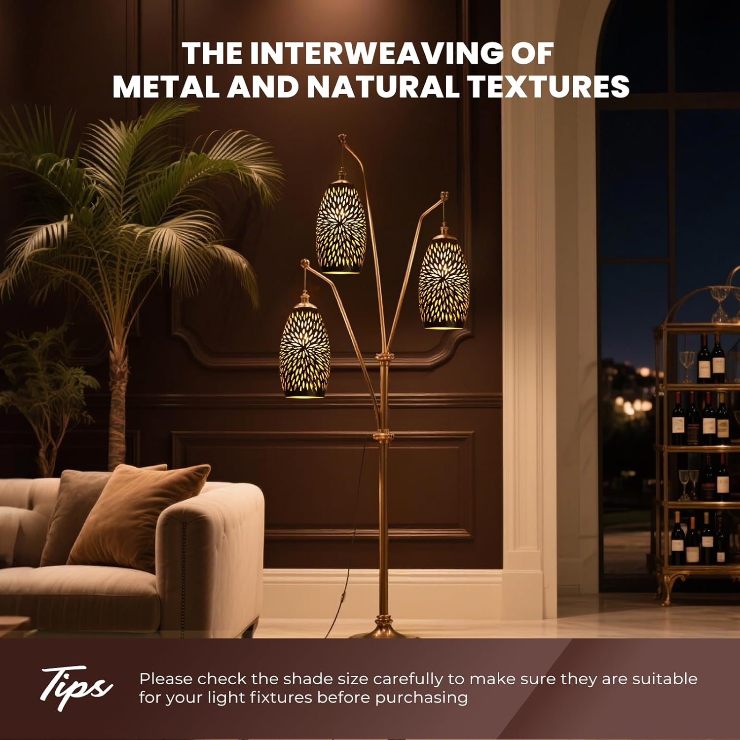 Pendant Light Shade Replacement, Metal Lampshade with 1-5/8" Fitter, 7.8" Height and 4.7" Diameter Etched Hollowed Lamp Shade, Antique Bronze Oval Shaped Cover for Chandelier Pendant Light Wall Lamp - Image 3