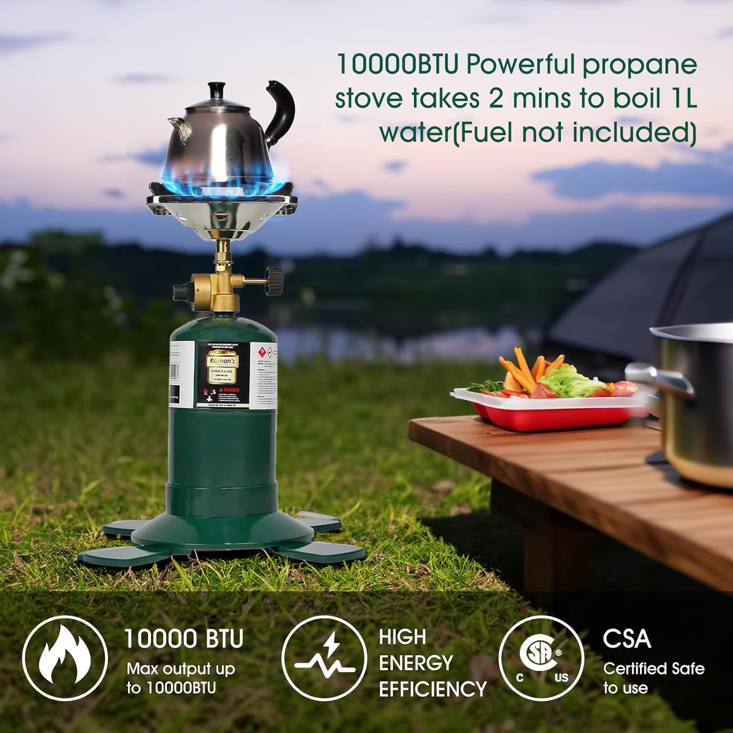 KOMAN Camping Propane Stove,Portable Camping Stove, Backpacking Stove Propane Camping Stove,10000BTU Single Burner Propane Stove for Outdoor Cooking,Fuel by 16 Oz Propane Cylinder (Fuel not Included) - Image 2