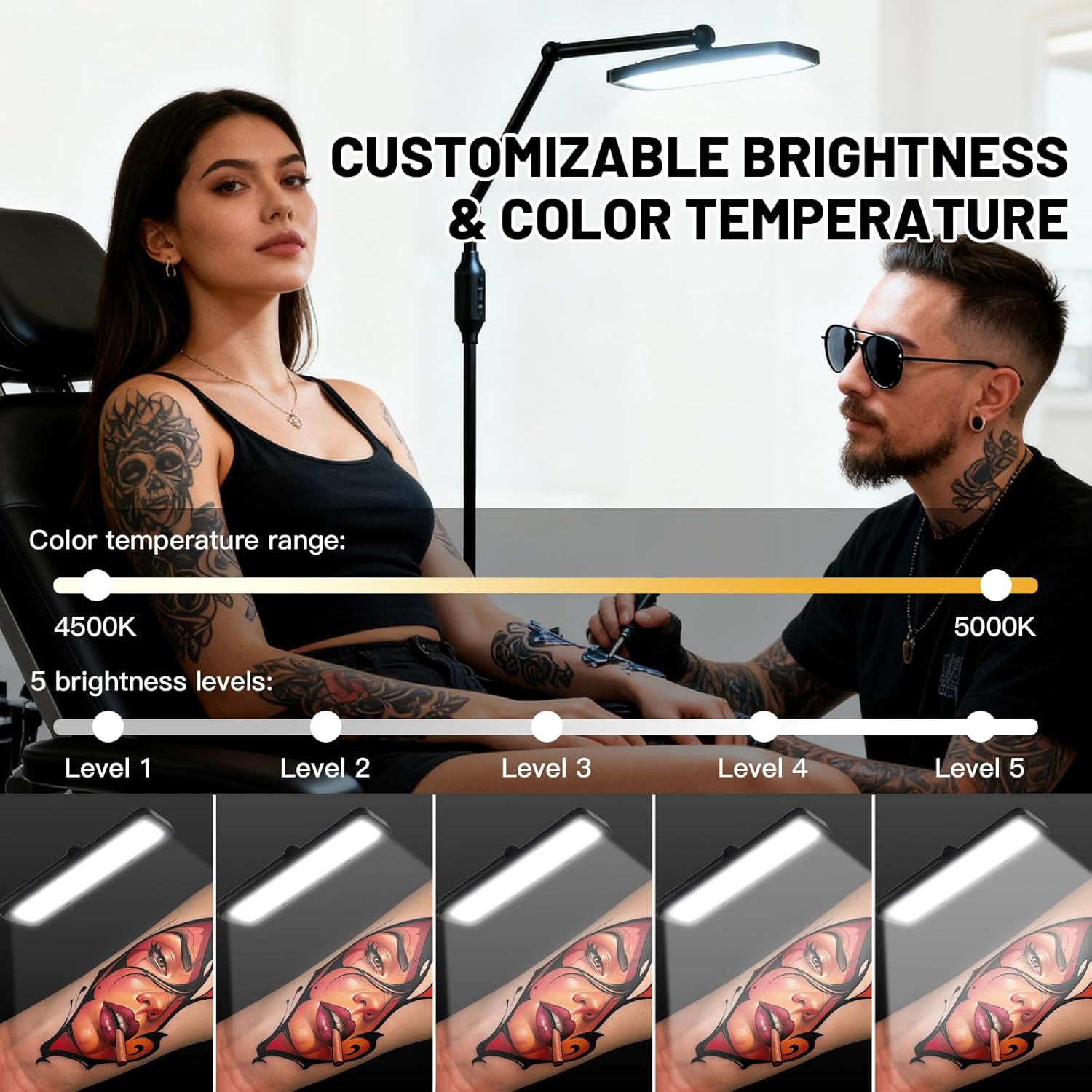 GBK Tattoo Work Lighting Floor Lamp Kit with Polarized LED Tattoo Light,Tattoo Vision Glasses,CPL Filter,Adjustable Brightness - Anti Glare for Tattoo Artists, Eyelash Extensions & Nail Art - Image 6