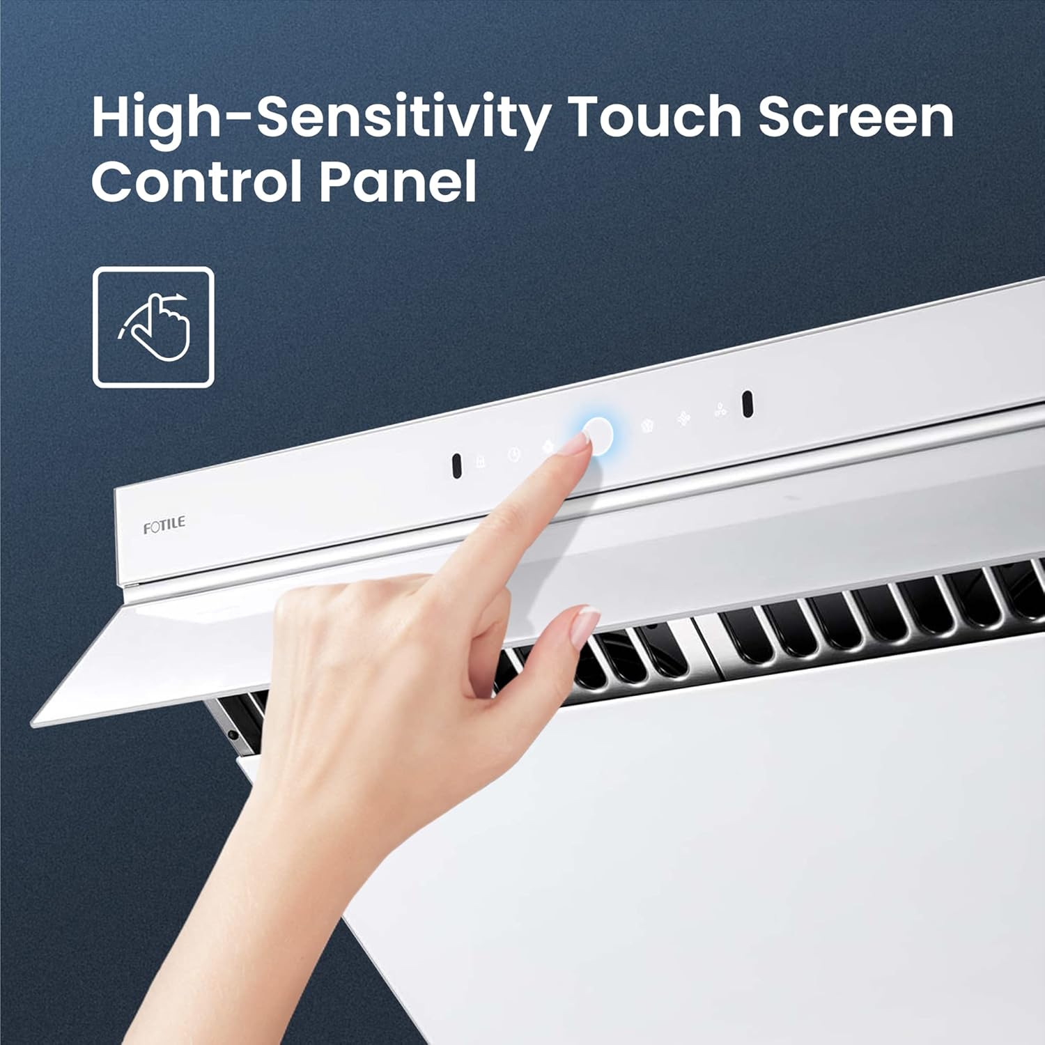 FOTILE JQG7505-W 30" Under-Cabinet or Wall-Mount Range Hood | Dual DC-Motor | Slant Vent Series | Motion Activate| Touchscreen with 4 Speed Level | Modern Kitchen Pure White Schott Glass - Image 5