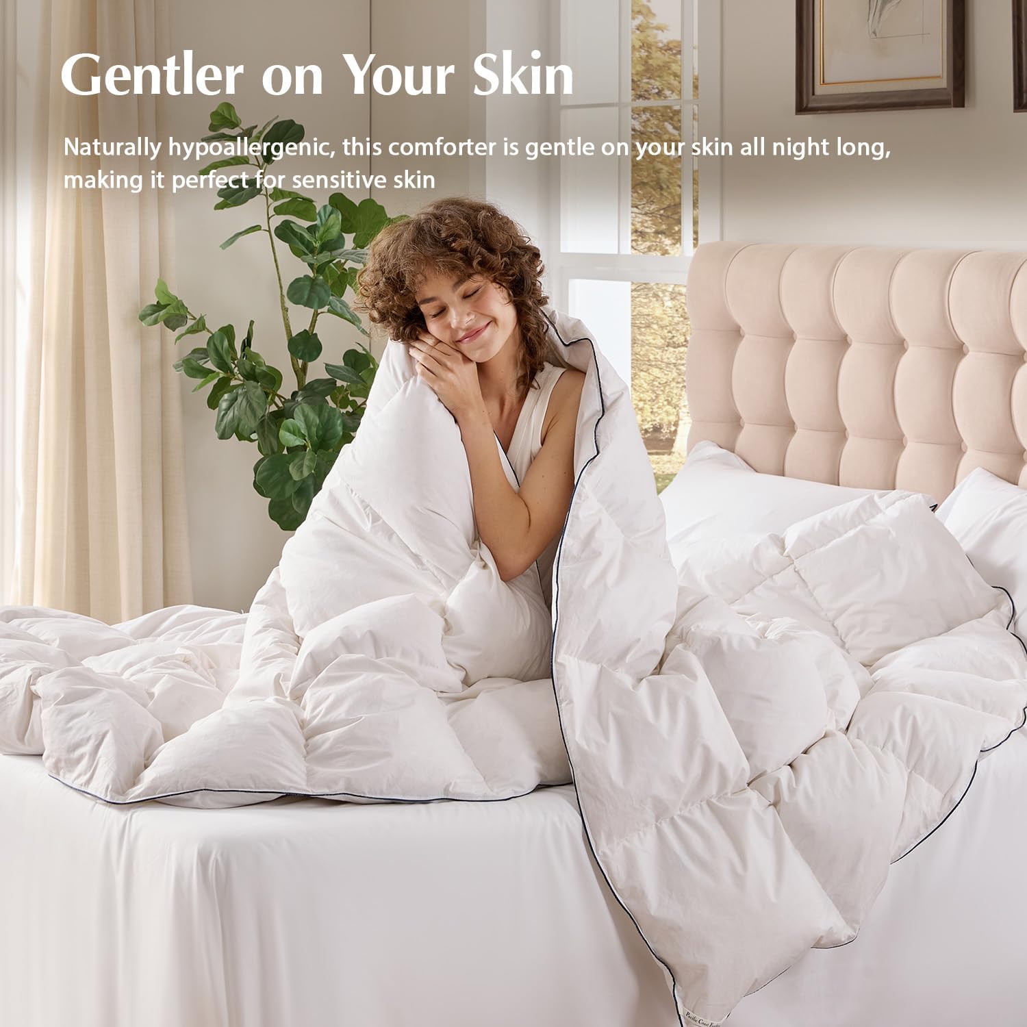 Pacific Coast Goose Feather Down Comforters King Size, 100% Cotton Extra Fluffy White Duvet Insert, Soft, Breathable, All Season Hotel Luxury Bedding Comforters, 8 Corner & Center Loops (106"x90") - Image 4
