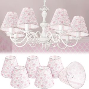 VIHOSE 6 Pcs Small Lampshade 3" Top x 6" Bottom x 5" High Vintage Pink Toile Coquette Chandelier Pink Bow Chinoiserie Lamp Shade Clip Bulbs Chimney Cover for Table Floor Lamps