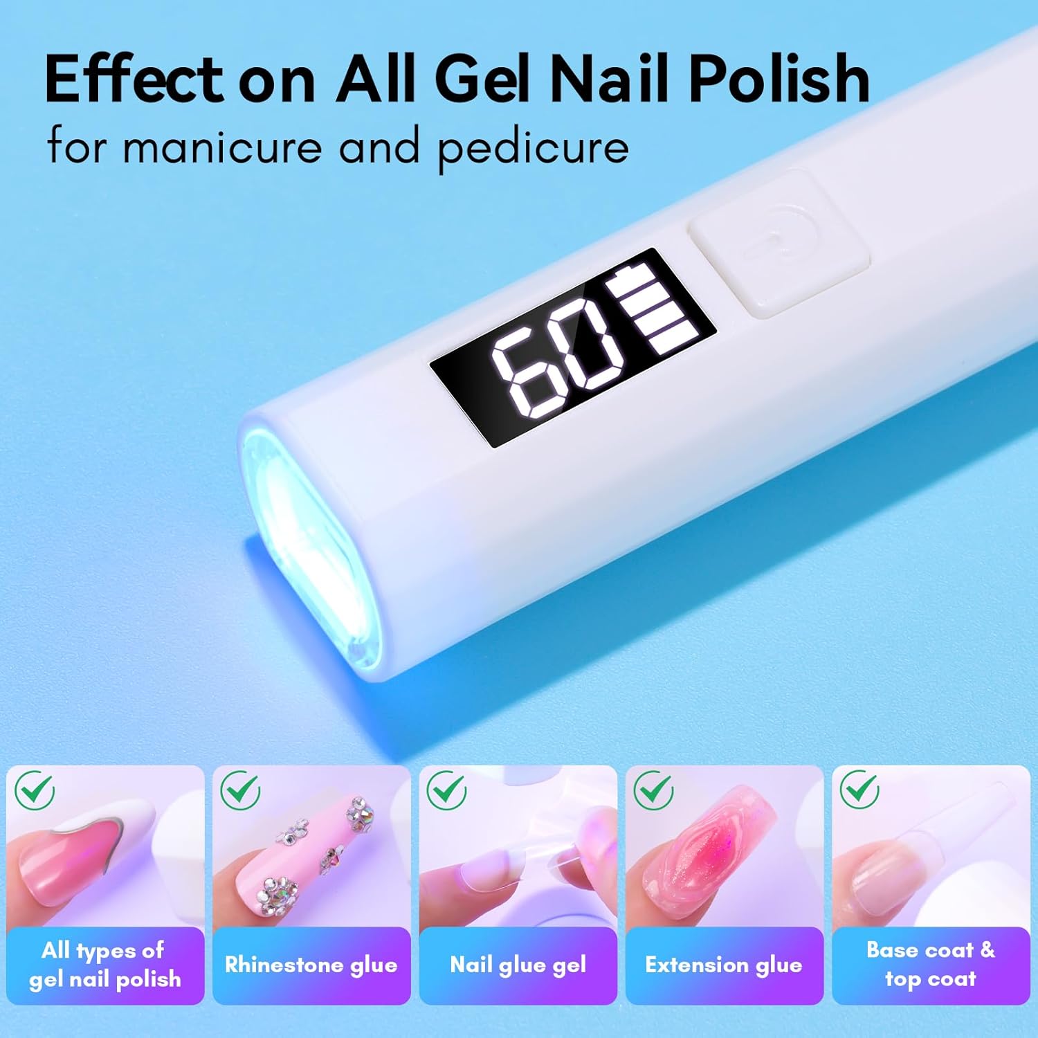 Makartt UV Light for Gel Nails: Handheld Mini Flash Cure Lamp Portable Lumière Nail Dryer for Curing Gel Polish Nail Glue Rechargeable USB Nail Light with LCD 2 Timer for Fast Drying Home Salon Use - Image 3