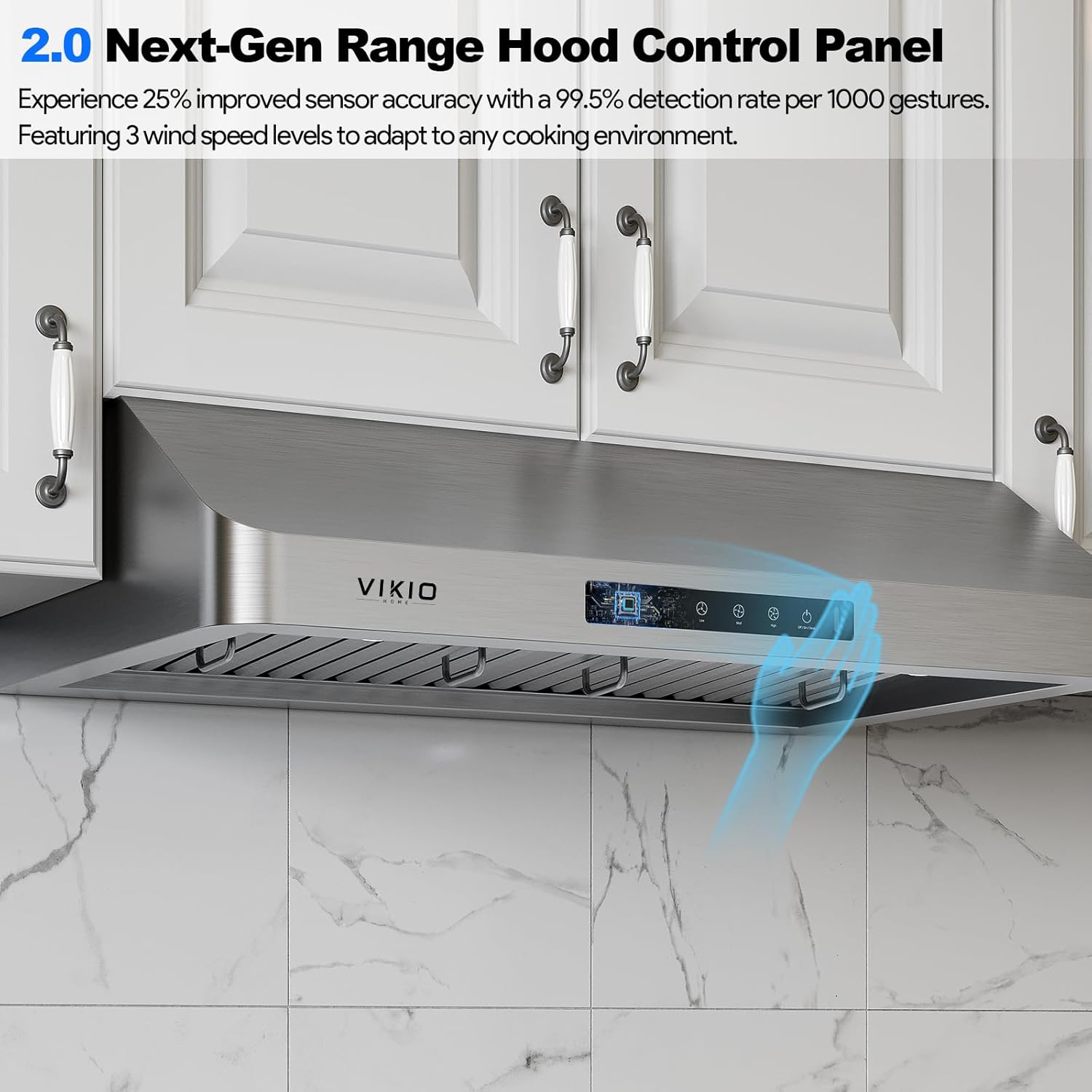 Range Hood 30 Inch Under Cabinet, Kitchen Hood with 980 CFM, 3-Speed Gesture Sensing & Touch Control Panel, Stainless Steel Vent 2 Pcs Baffle Filters with Handlebar - Image 3