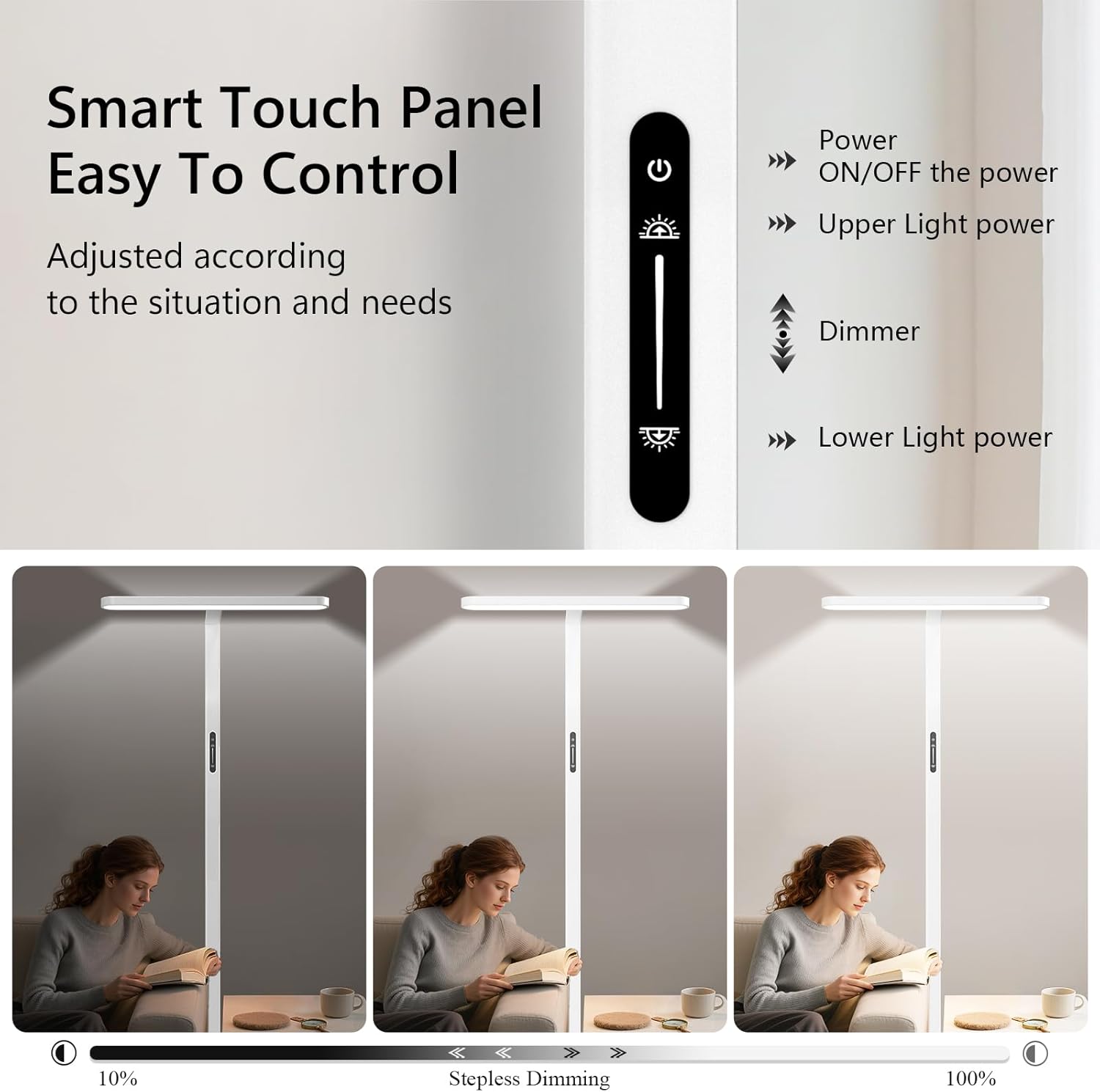 73" LED Floor Lamp, Full Spectrum Eye-Care Reading Floor Lamps, 60W Dimmable Standing Light,4300LM Natural Bright Floor lamp for Living Room, Bedroom, Office, Study Room, Ra97, 4000K - Image 4