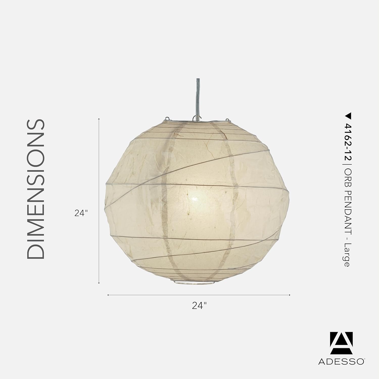 Adesso Orb Large Pendant with Collapsible Rice Paper Shade – 15ft Cord, 24” Diameter – Stylish Ceiling Lighting - Image 6