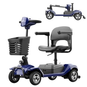 Hoverfly T4 Mobility Scooter for Seniors, Max 12.4-Mile Range & 3.7 mph, 3-Position Seat & Anti-slip Rear Wheel, Removed Battery&Quick Fold Design, Solid 9" Tire&330 lb Capacity, Ease of Assembly Blue