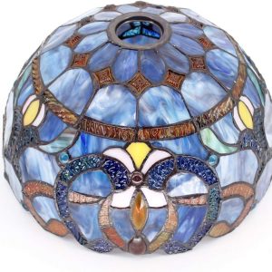 Tiffany Lamp Shade Replacement 12X6 Inch Stained Glass Lampshade Only 1-5/8-Inch Fitter Opening for Arched Floor Lamp, Torchiere Lamp, Pendant Light (Blue Purple)
