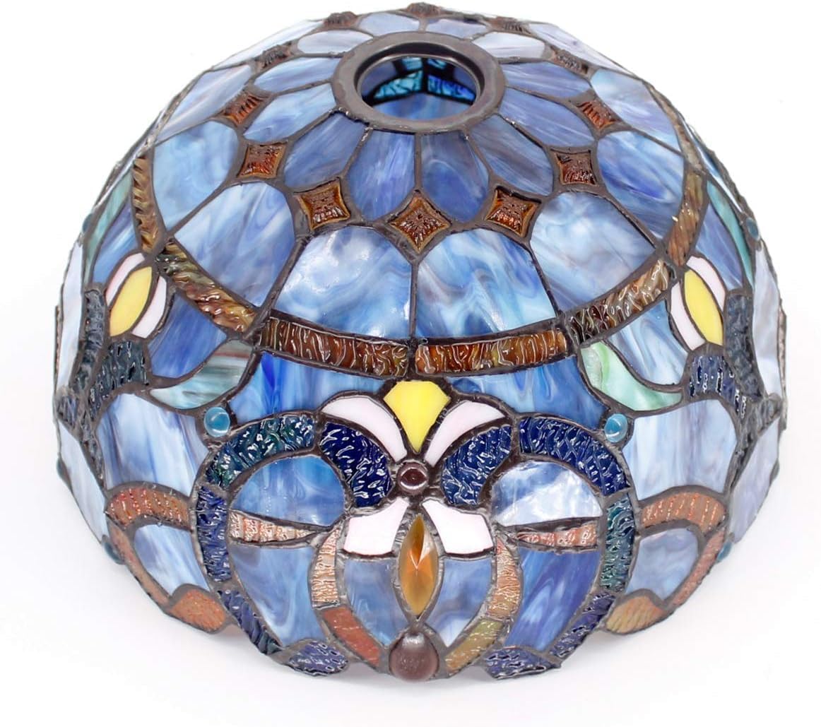 Tiffany Lamp Shade Replacement 12X6 Inch Stained Glass Lampshade Only 1-5/8-Inch Fitter Opening for Arched Floor Lamp, Torchiere Lamp, Pendant Light (Blue Purple)