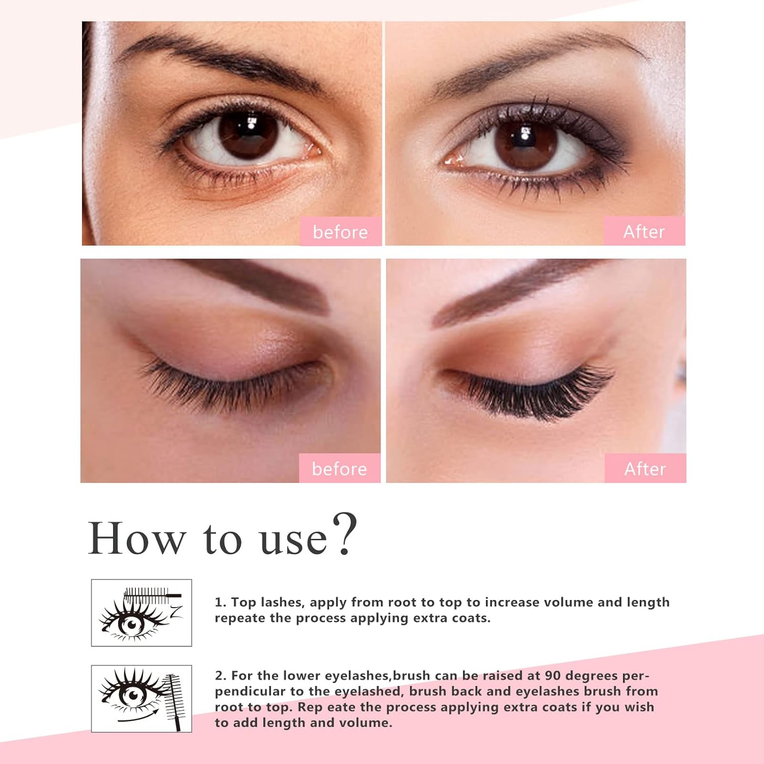 2 Pack 4D Silk Fiber Lash Mascara, Waterproof Very Black Long Lasting Mascara, Lengthening Lifting Multiplying Curling Natural Eyelash Primer Brush, Thickening Softer Lasting All Day, 2 Tube - Image 5