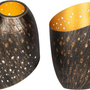 Metal Small Cut Corner Lamp Shade Laser Star Bevel Floor Lampshade Bronze Outside And Gold Inside 4.4" Top X 5.9"Height (2 Pcs)