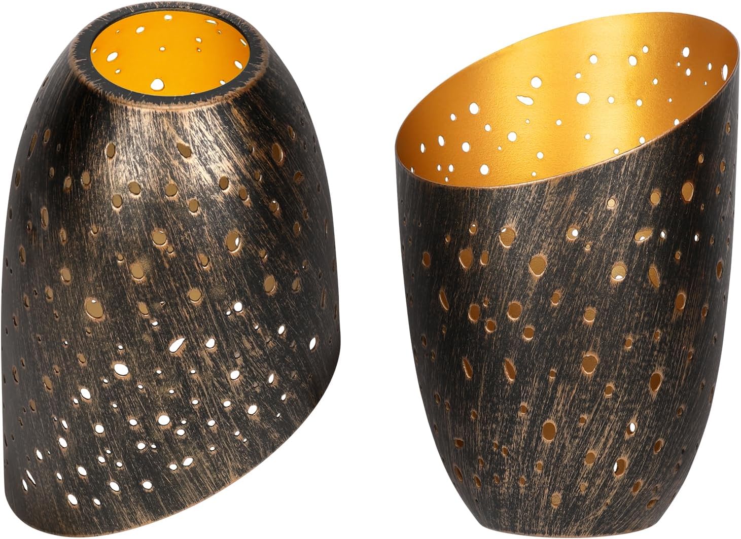 Metal Small Cut Corner Lamp Shade Laser Star Bevel Floor Lampshade Bronze Outside And Gold Inside 4.4″ Top X 5.9″Height (2 Pcs)