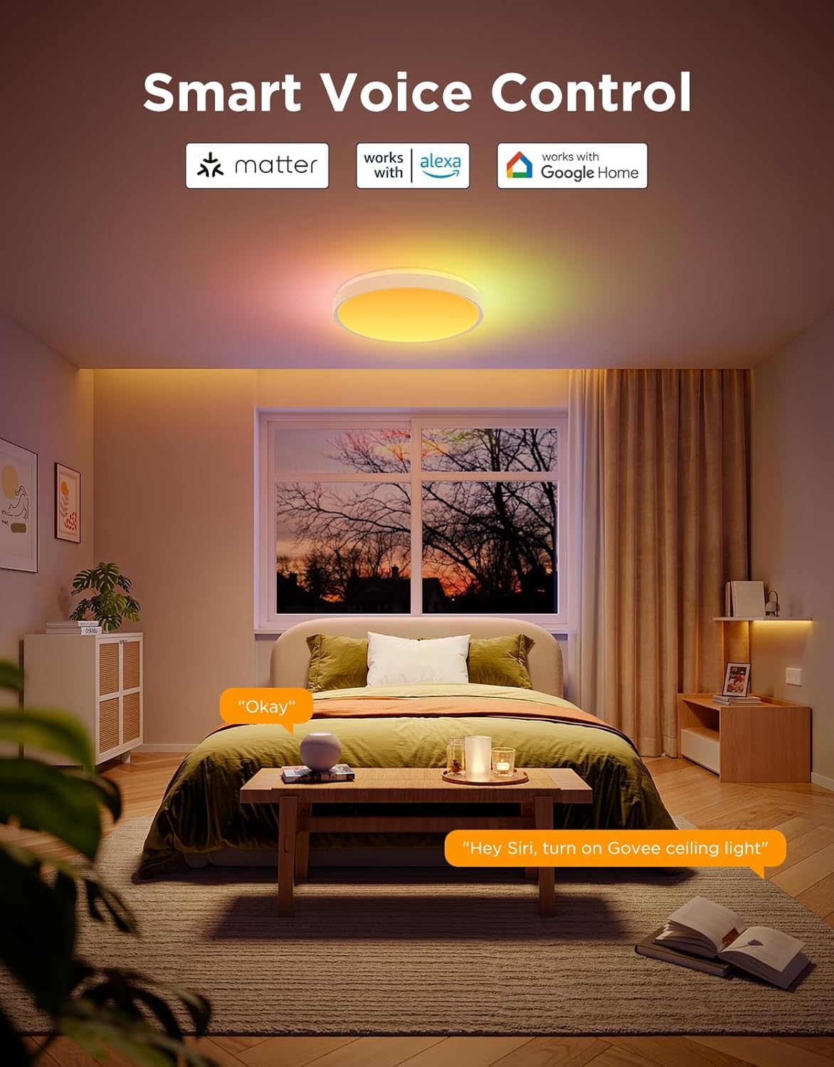 Govee Smart Ceiling Light 4300LM, RGBIC LED Ceiling Light Fixture Works with Matter, Flush Mount Light Fixture, DIY Colors, 2700K-6500K Dimmable for Bedroom, Living Room, 15 Inch, 1 Pack - Image 7