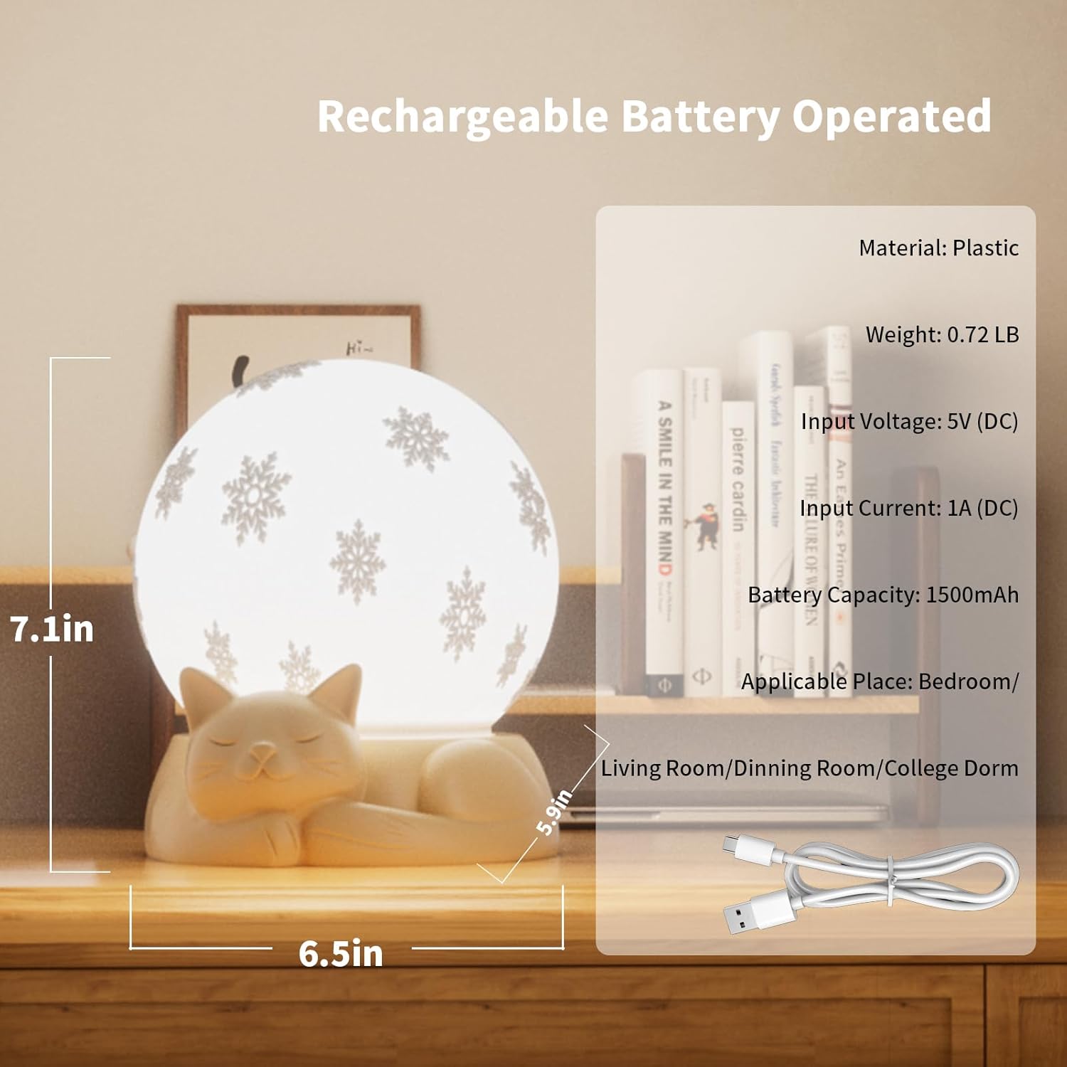 Bedside Table Lamp for Bedroom, Portable LED Desk Lamp, Rechargeable Battery Operated Atmosphere Lamp with 3 Color Temperatures Touch Control for College Dorm Dining Room - Image 6