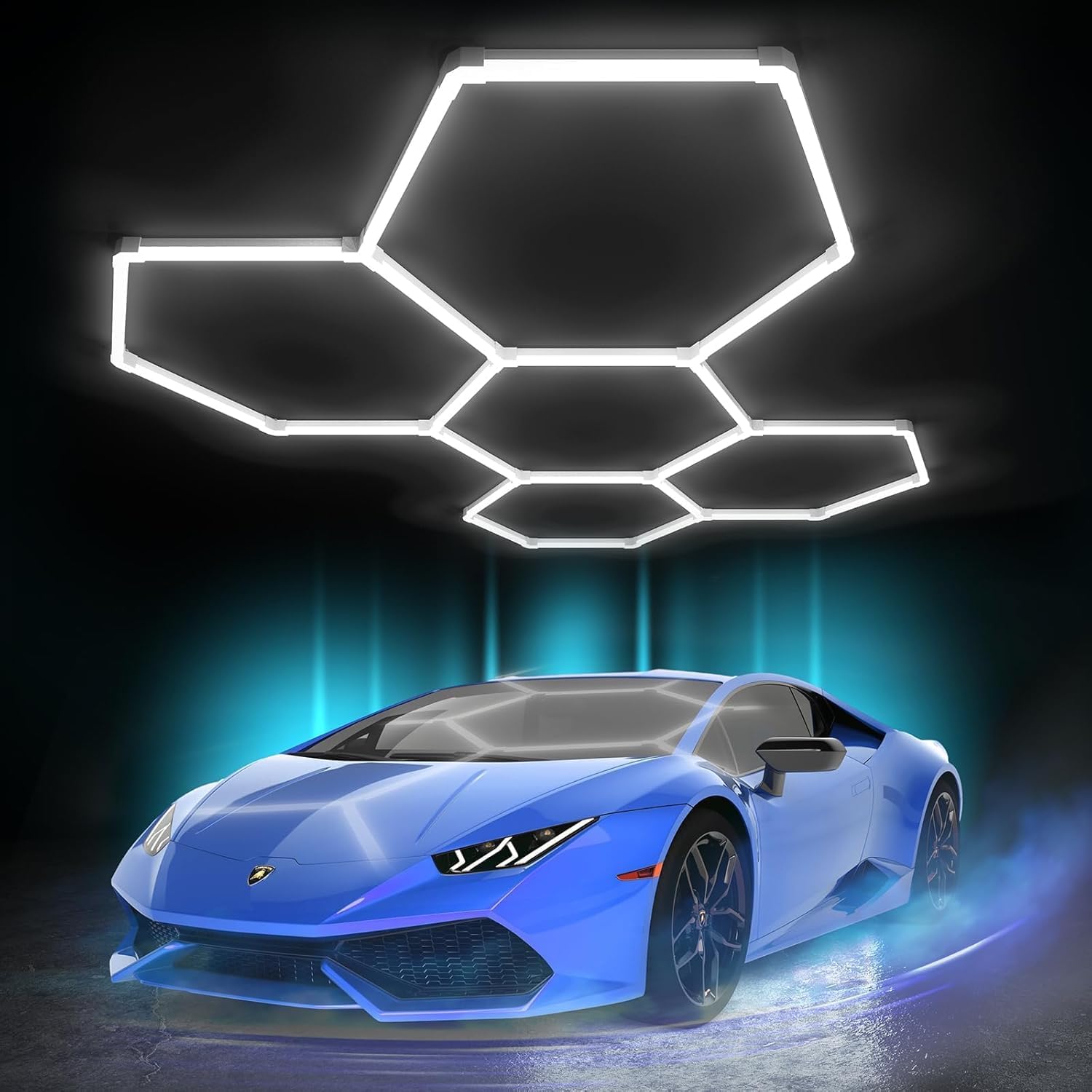 Hexagon Garage Lights: 168W 5 Grids LED Garage Lights – Easy Install 6500K Super Bright Honeycomb Light for Workshop Warehouse Car Detailing Shop Exhibition Hall Gym