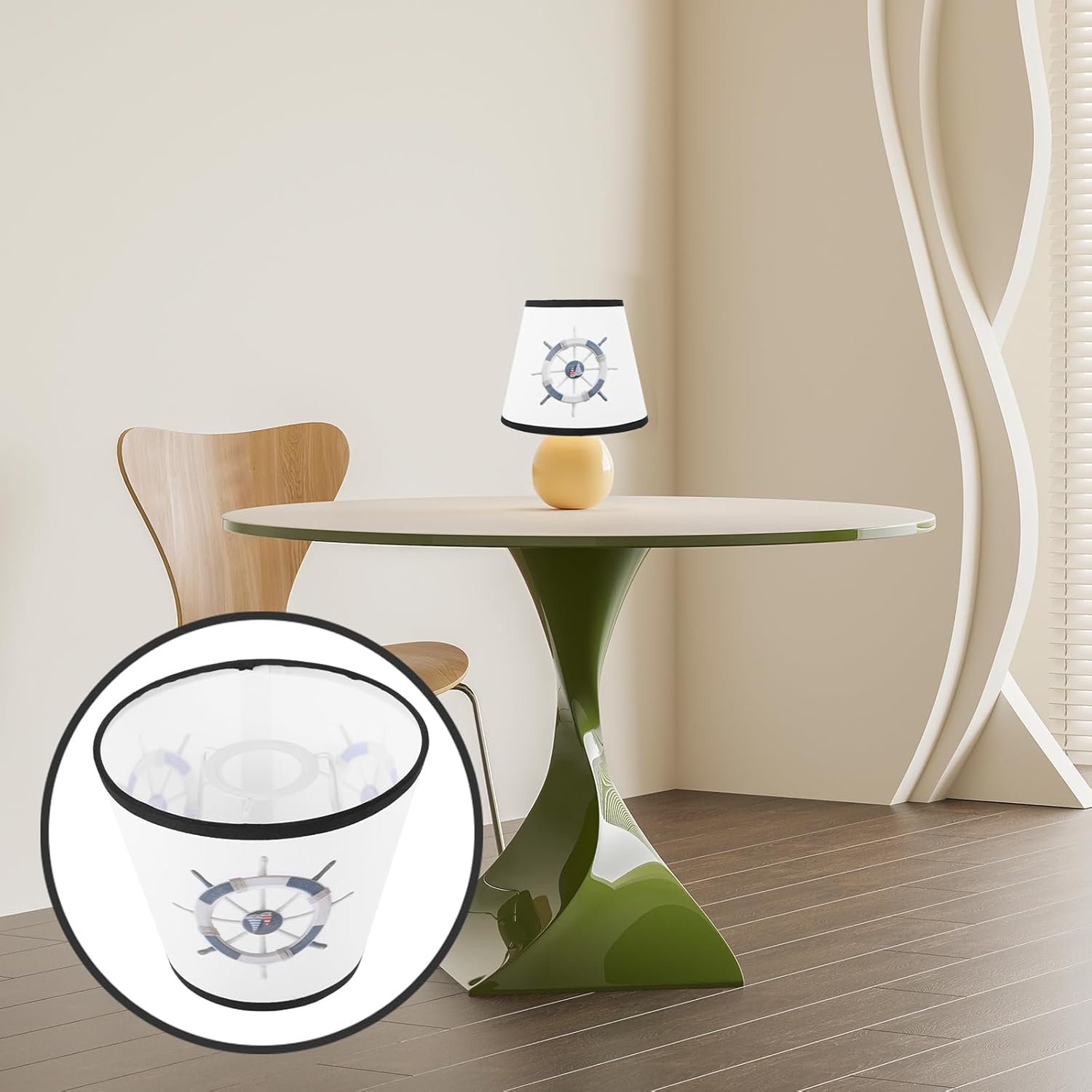 Angoily Fabric Lamp Shade, Barrel Light Cover, Nautical Wheel Pattern Lamp Shade, Chandelier, Cloth Lampshade, Light Bulb Guard Cage for Chandelier Bedside Table Floor Lamp - Image 9