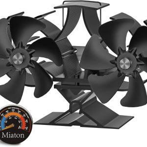 Wood Stove Fan Heat Powered | Non Electric Heat Activated Fan for Wood Burning Stove| Thermoelectric Fireplace Fan | Stove Accecories w/Thermometer