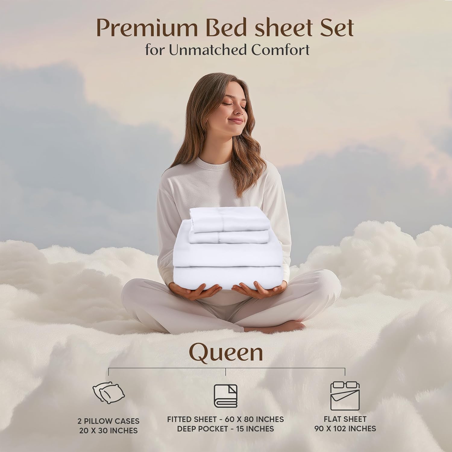 Utopia Bedding Queen Sheet Set 4 Piece Bed Sheets for Queen Size Bed, Hotel Luxury, Extra Soft, Cooling Bed Sheets - Wrinkle, and Fade Resistant (White) - Image 2