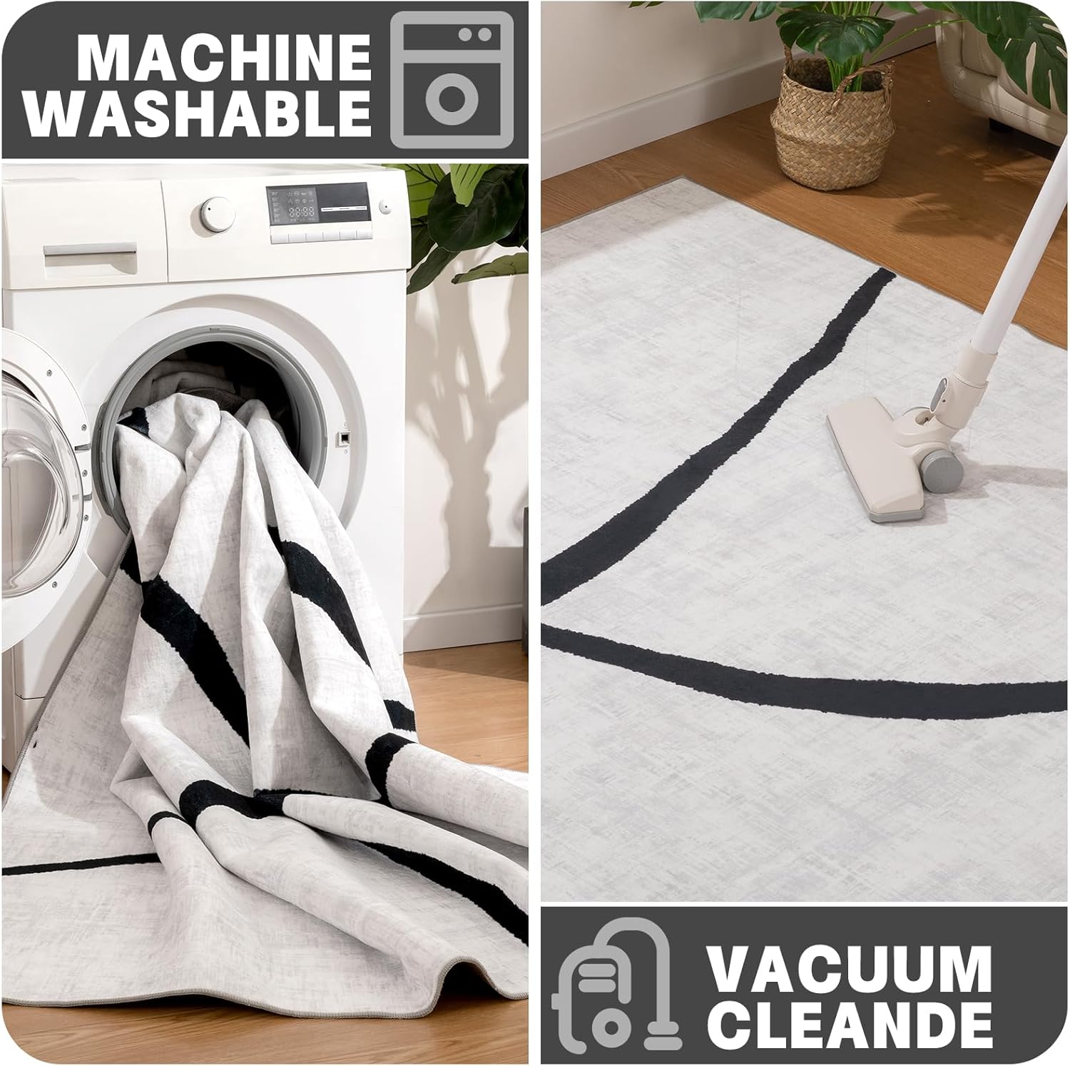 YIHOUSE 6'x9' Black and White Rug- Washable Area Rug for Living Room Bedroom, Large Modern Non-Slip Ultra-Thin Rug Home Decor,Curve,6x9ft - Image 4