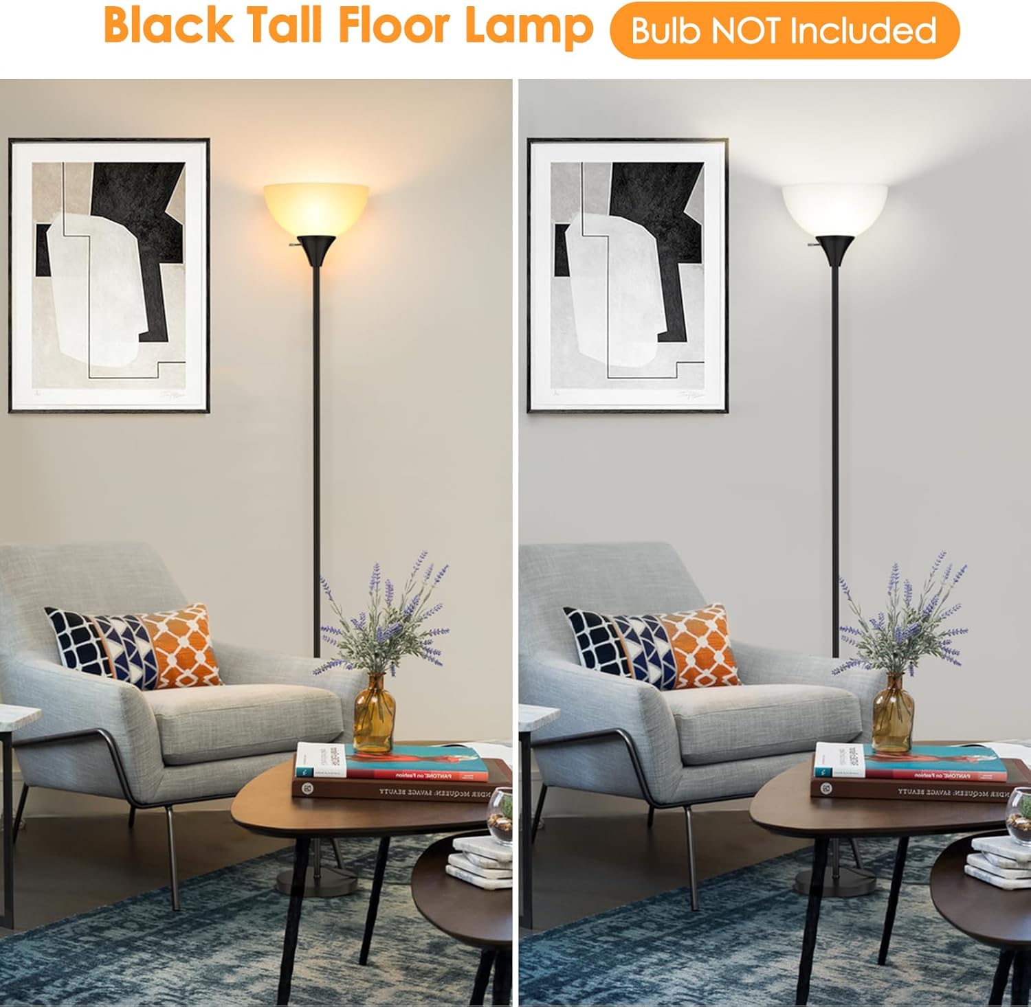 Floor Lamp, LED Standing Lamps with White Plastic Shade, Black Modern Torchiere Floor Lamp, Tall Lamps for Living Room Dorm, Bulb not Included - Image 2
