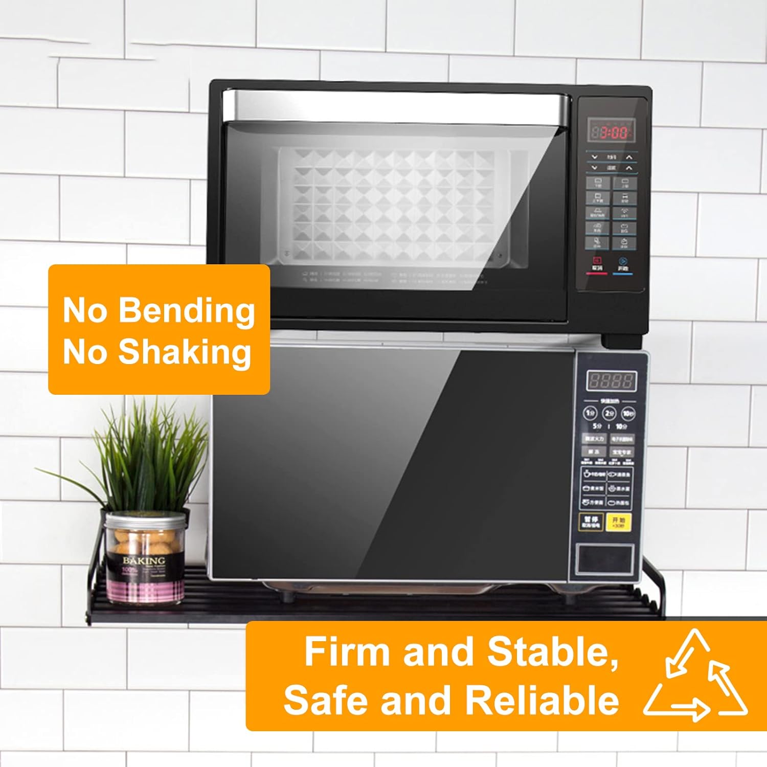 Microwave Oven Rack, 23.58"x15.52" Wall Shelf, Mounted Oven Bracket Holder, 80Ib Load Bearing, Household Commercial Microwave Rack for Dorm, Apartment, Kitchen, Bedroom, Black - Image 7