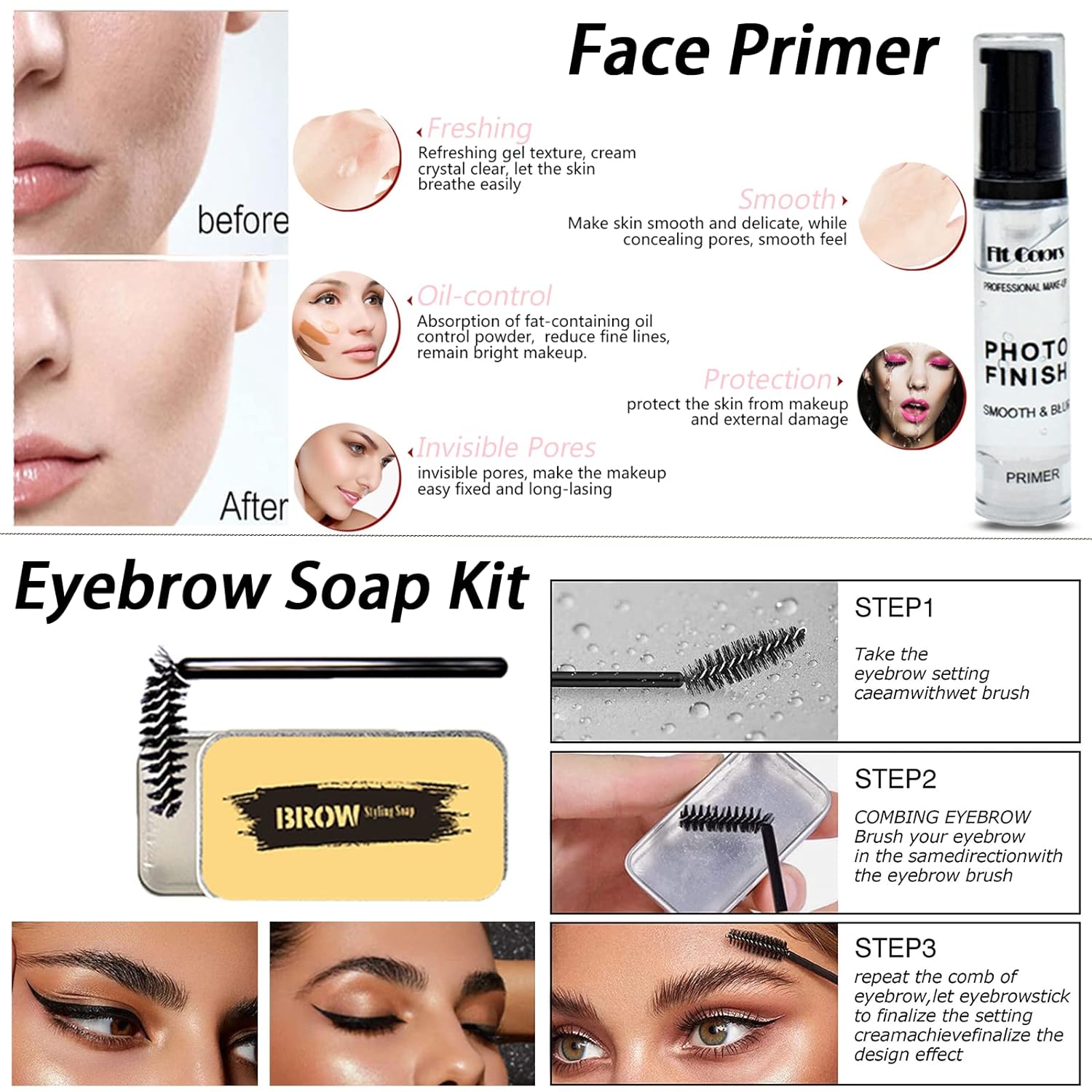 All in One Makeup Kit for Women Full Kit, Makeup Set 12 Colors Eyeshadow, Foundation & Primer, Lipsticks, Eyeliner, Mascara, Contour Stick, Brow Soap, Brush & Sponge, Make Up Gift Set for Women, Teens - Image 6