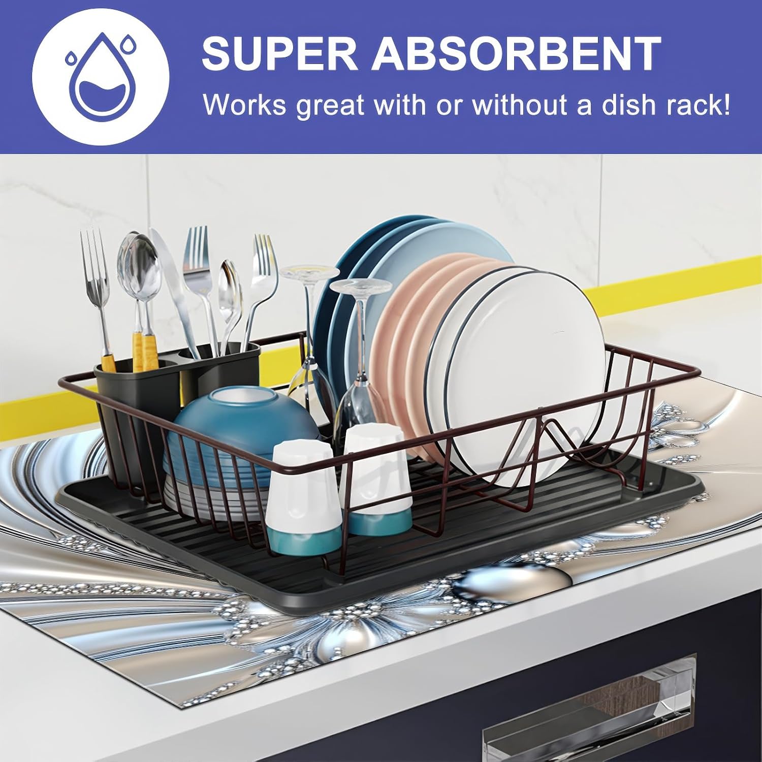 Silver Flowers Stove Top Cover for Electric 28 x 20 inches Pad Silver Flora Kitchen Decorations offee Bar Mats Pad for Stove Top, Dishes, Utensils, Countertops, Sinks - Image 6