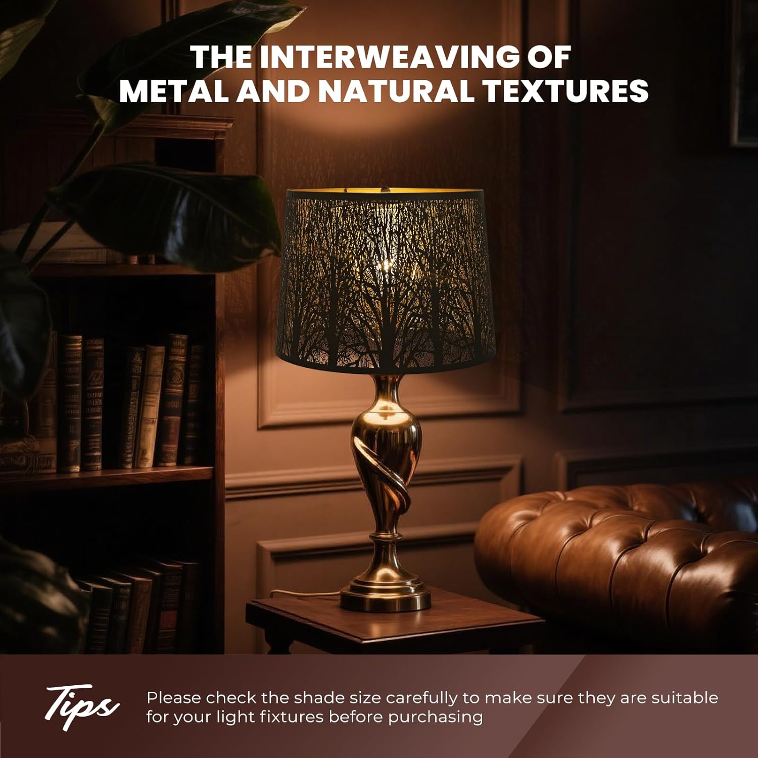 Alucset Drum Big Lampshades for Table Lamp and Floor Light, Metal Etching Process Large Lamp with Pattern of Trees,12x14x10 inch, Spider - Image 3