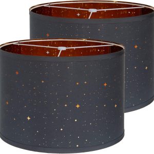 Drum Lamp Shades Set of 2 for Table Lamp, 13" Top x 13" Bottom x 9.5" High Fabric Large Lampshade (BLACK)