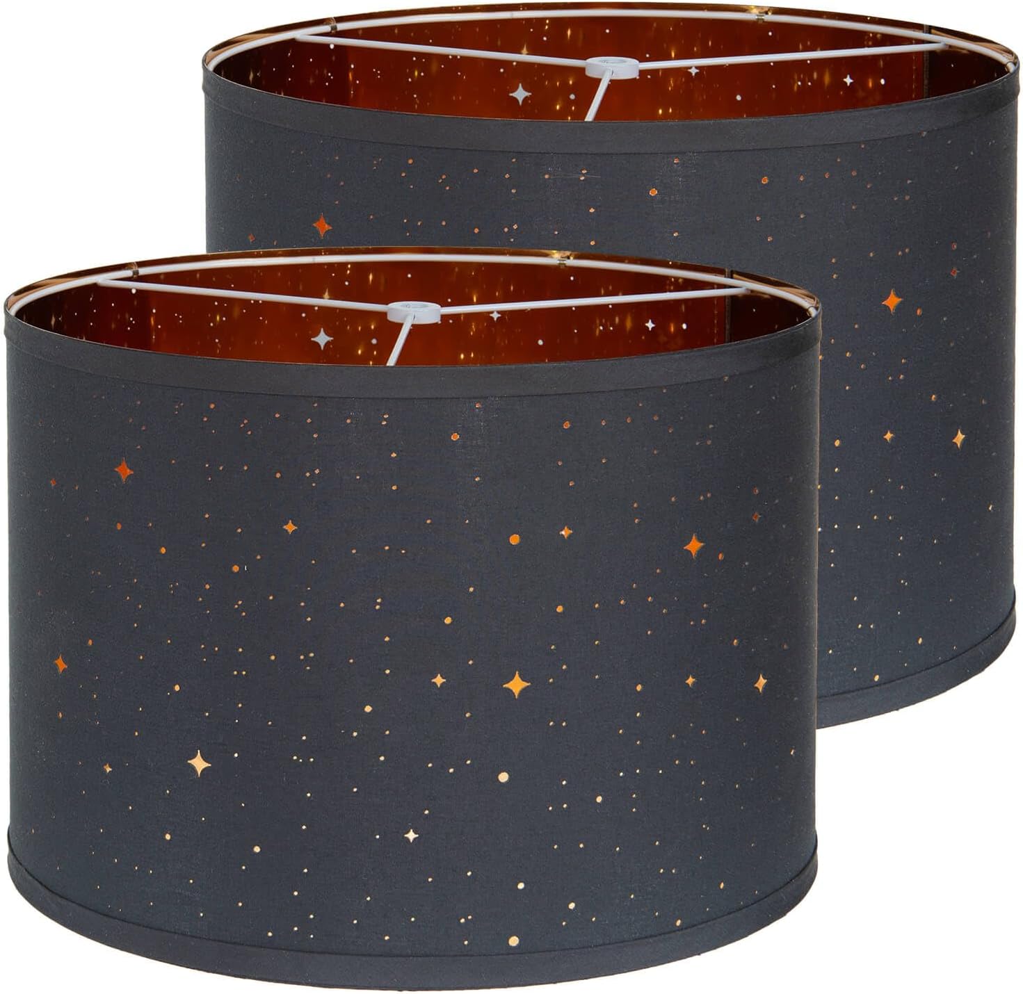 Drum Lamp Shades Set of 2 for Table Lamp, 13" Top x 13" Bottom x 9.5" High Fabric Large Lampshade (BLACK)