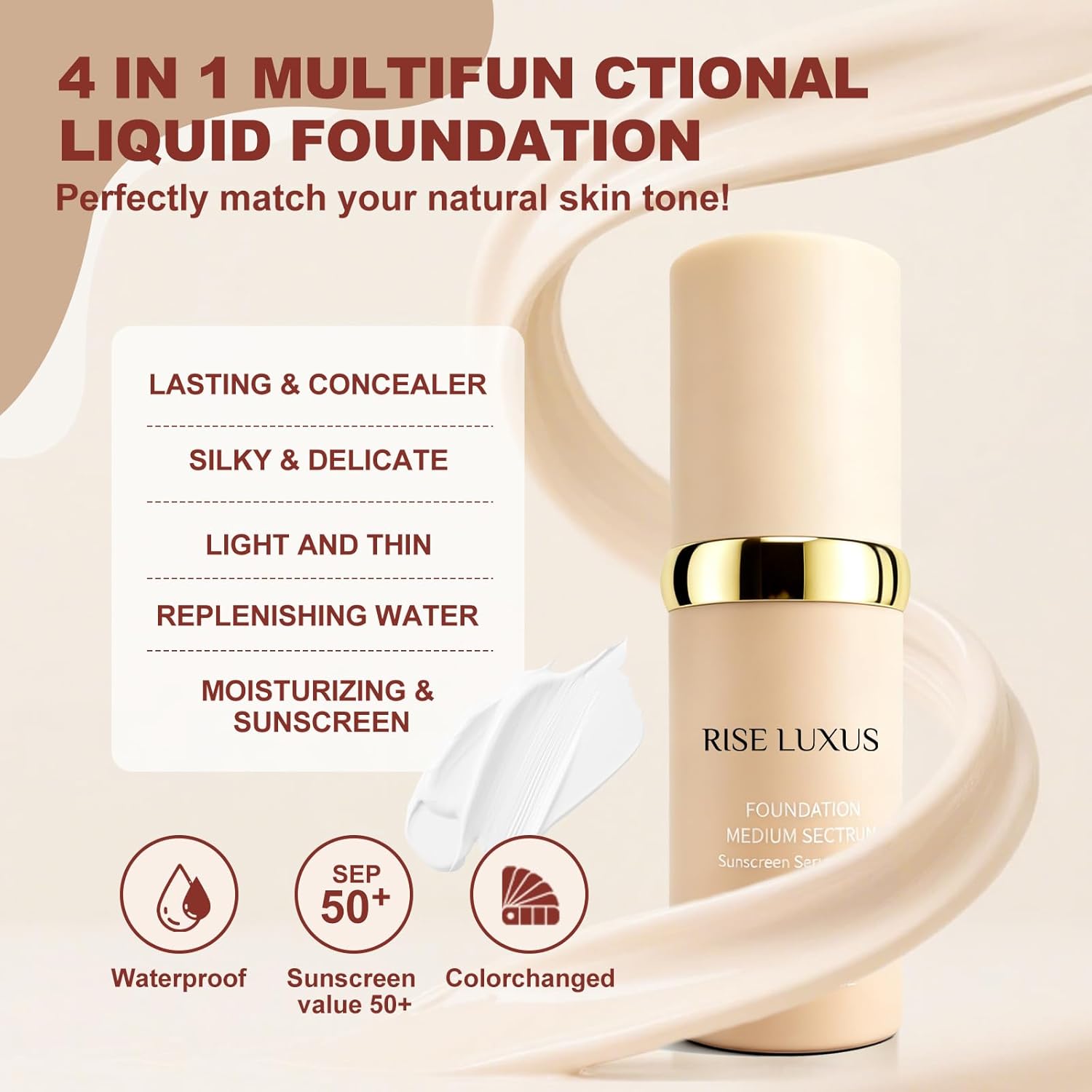 Ultrablend 4 In 1 Foundation, 2025 New Upgrade Match Skin Color Changed Foundation Liquid With Spf 50,Glowing Hydrating, Waterproof for Makeup - Image 2
