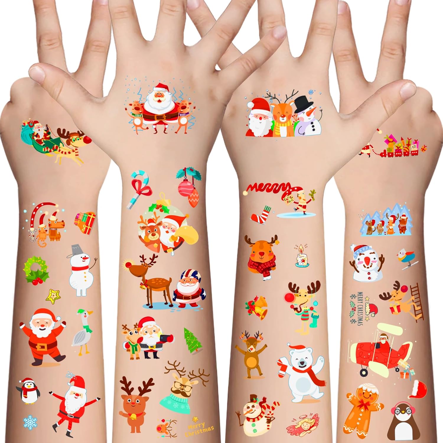 Christmas Temporary Tattoos for Kids - 20 Sheets Unique Non Repetitive Designs Christmas Stocking Stuffers for Boys and Girls,Xmas Decorations Supplies Christmas Party Favor for Kids 120+