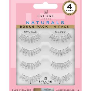 Eylure Naturals No. 020 Reusable Eyelashes, Adhesive Included, Black, 4 Pair