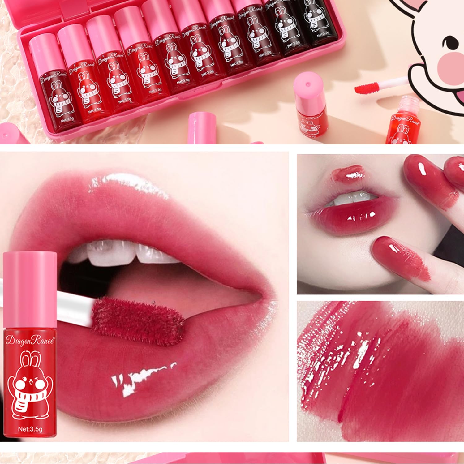 Eakroo 10 Colors Lip Tint Stain Set, Korean Lip Gloss Watery Lip Stain Moisturizing Mini Liquid Lipstick Set, Blush for Cheeks, Lipstick for Women, Non-Stick Cup, Long-Lasting, Vivid Color (Set B) - Image 4
