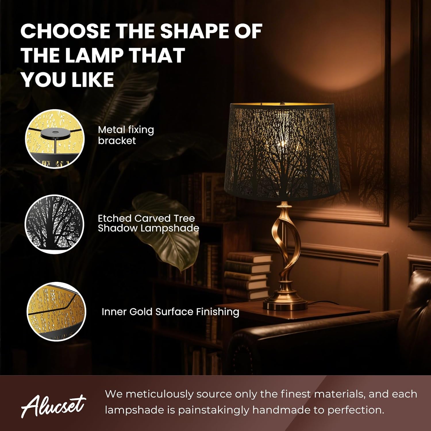 Alucset Drum Big Lampshades for Table Lamp and Floor Light, Metal Etching Process Large Lamp with Pattern of Trees,12x14x10 inch, Spider - Image 2