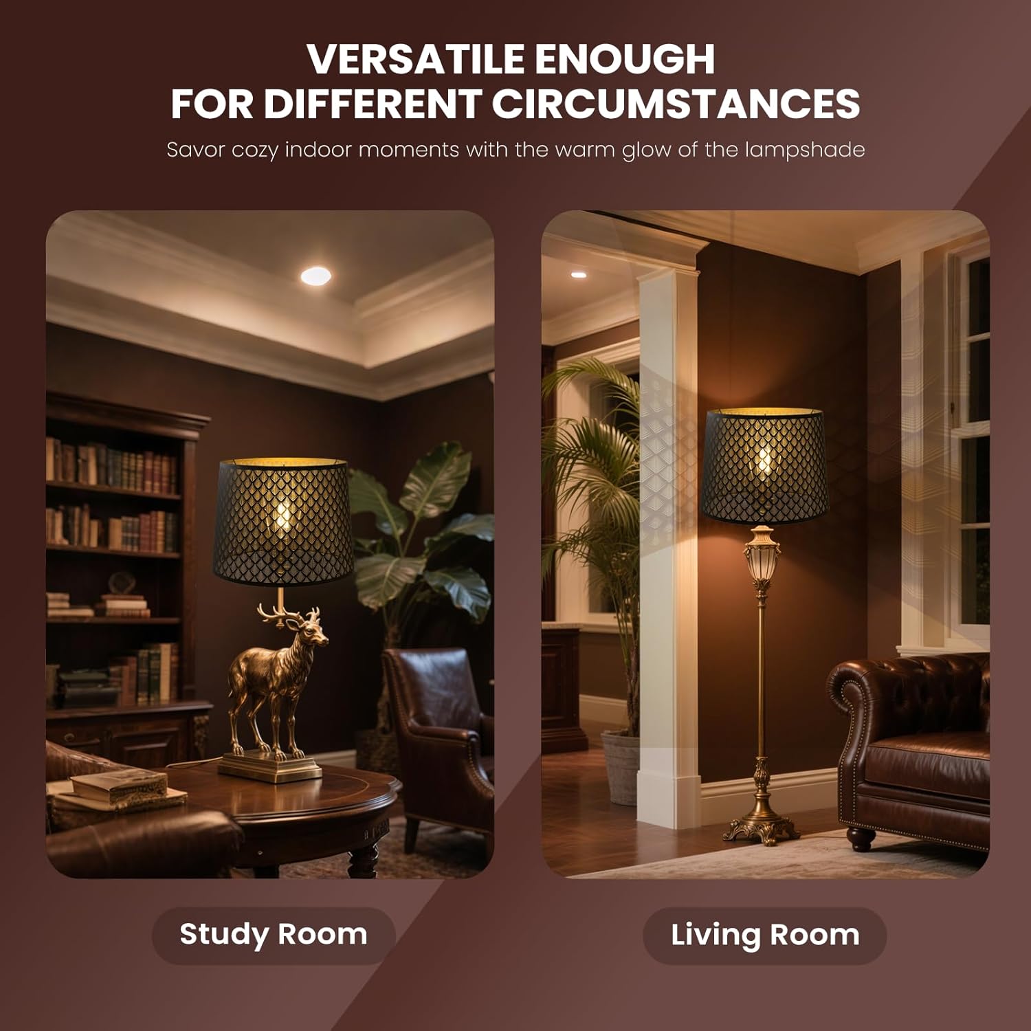 ALUCSET Drum Lampshade 14" Top x 16" Bottom x 11" High (Spider) Large Lamp Shade Replacement for Table Lamps and Floor Lamp Modern Lamp Shades, Black and Gold Lampshades with Etched Arrow Pattern - Image 5