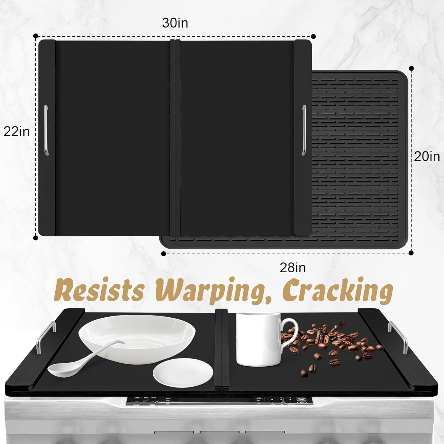 Stove Top Covers with Silicone Mat for Electric Stove,Stove Top Covers for Gas Burners,Folding Noodle Board Stove Cover,RV Stove Top Cover,Over Sink Cutting Board(30×22inch)-(Mat 28×20inch) Set-Black - Image 6